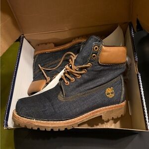 Premium Timberland Men's Denim and Tan Boots